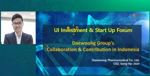 (Image) Presentasi CEO Daewoong Pharmaceutical Jeon Seng-ho di Forum UI pada 14 April